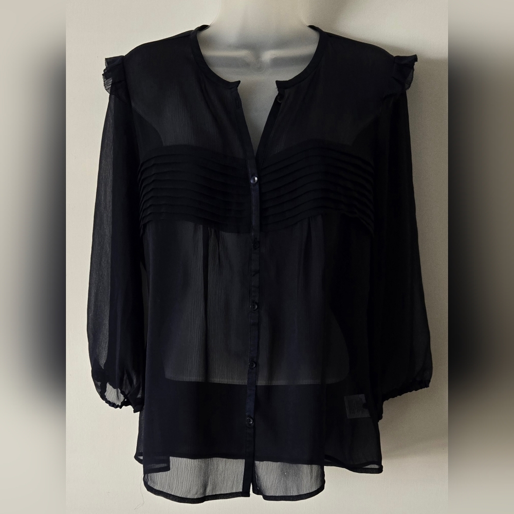 NWT Vintage George Navy Blue Sheer Top 3/4 Length Sleeves Sz Medium